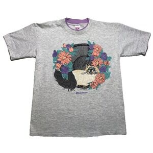 Vintage Cat Flowers Montana T-Shirt Adult Large Lesal Wes USA Grandmacore